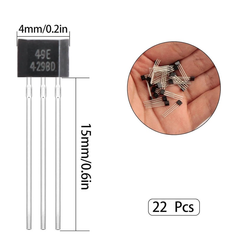 FOXTIP 22Pcs 49E OH49E SS49E S49E Hall Effect Sensor – 3-Pin TO-92S Magnetic Field Detector - Image 2